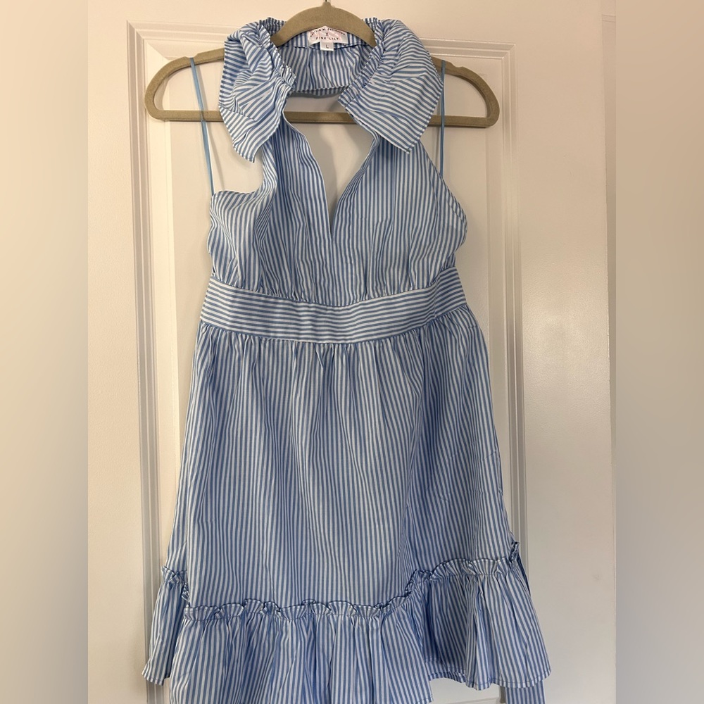 Pink Lily Blue and White Striped Halter Sundress